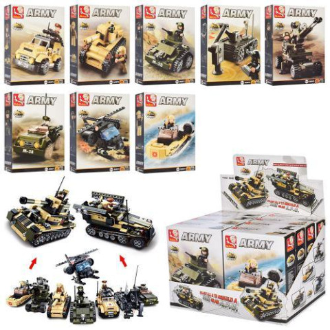 Конструктор "SLUBAN" "Військова техніка", фігурка, 8 видів, на дисп. 29*19*15см  арт: M38-B0587