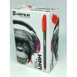 Ручка масляна Hiper Unik, 0,7мм, червона ціна за уп., в уп.50шт, кор. 15*8*8см, ТМ Hiper