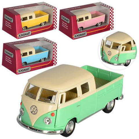 Машина "Kinsmart" "Volkswagen Classical Bus Double Cab Pickup 1963 года" 12см, метал., інерц., відкрив. двері, 4 кольори, в кор. 16*8*7,5см  арт: KT5387WY
