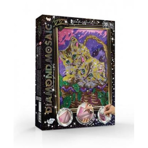 Алмазна мозаїка Diamond mosaic Тварини. Кошенята у кошику, 30х40см,  Danko Toys (DM-01-10)