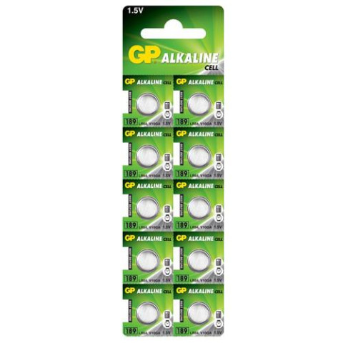 Батарейка GP Alkaline button cell.1.5V. 189-U10, для годинника, AG10, LR54, лужна, в уп. 10шт, арт: 015519