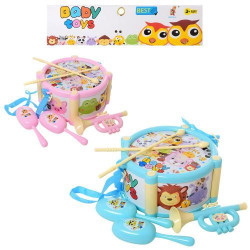 Музыкальные инструменты, барабан, дудка, маракасы, 2 цвета, в пак. 28,5*32*10см