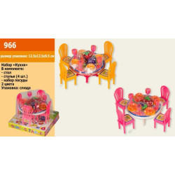 Мебель для столовой, стол, стулья, посуда, в кор. 12,5*12,5*10см 