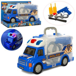Машинка полиция 33,5см, наручн.пистолет, рация, св, зв, батар., в кор.35*22*14,5см