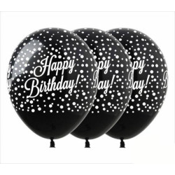 Шарики 12" "Happy Birthday" конфетти на черном, 5ст., ЦЕНА ЗА УП.50ШТ, пак.20*15см