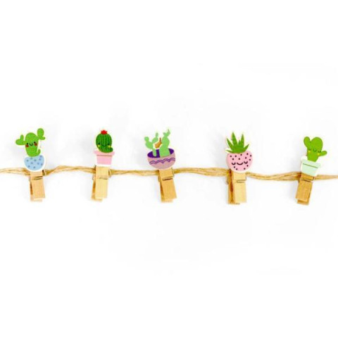 Прищепки 10 штук с веревкой 3,5 см, кактусы