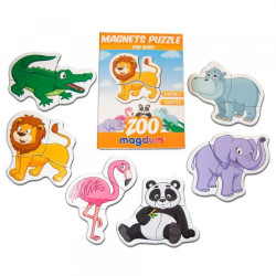 Пазли магнітні Magnets puzzle for baby Zoo, 6 тварин, 18 магнітів, кор. 12*4*17см, Україна, ТМ Magdum